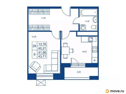 1-комн. квартира, 40.21 м&sup2;