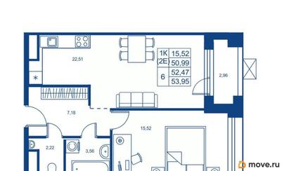 1-комн. квартира, 50.99 м&sup2;