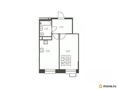 1-комн. квартира, 39.1 м&sup2;