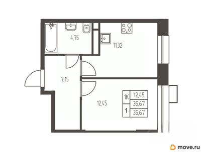 1-комн. квартира, 35.7 м&sup2;