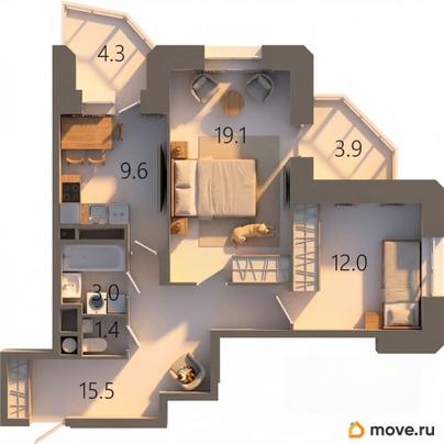 2-комн. квартира, 64.7 м&sup2;