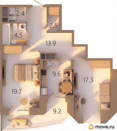 2-комн. квартира, 72.1 м&sup2;