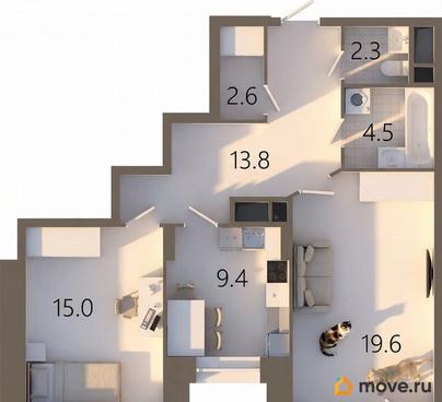 2-комн. квартира, 68.6 м&sup2;