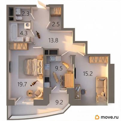 2-комн. квартира, 70.6 м&sup2;