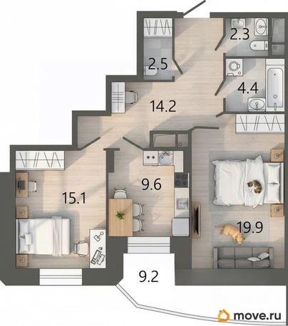 2-комн. квартира, 70.8 м&sup2;