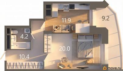 1-комн. квартира, 49.3 м&sup2;