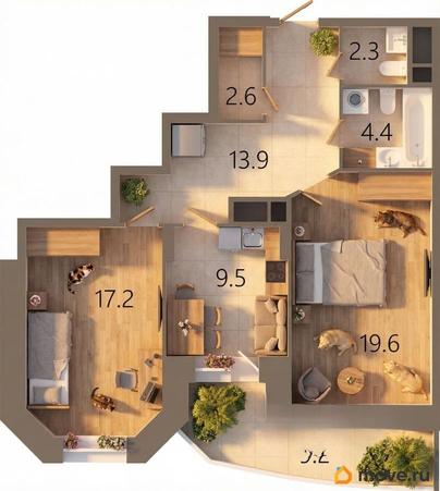 2-комн. квартира, 72.3 м&sup2;