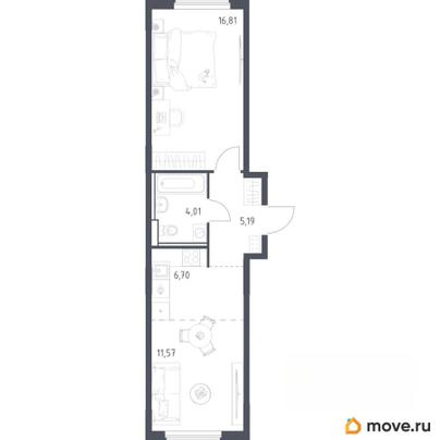 2-комн. квартира, 44.28 м&sup2;