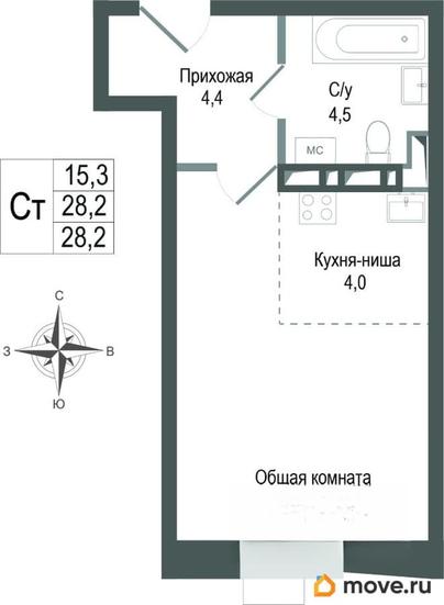 студия, 28.2 м&sup2;