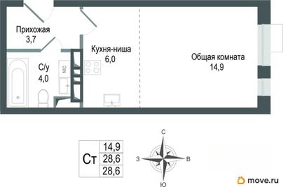 студия, 28.6 м&sup2;
