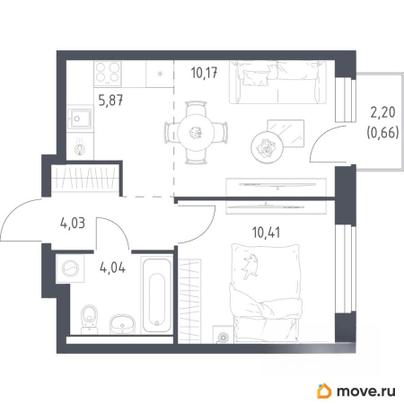 1-комн. квартира, 35.18 м&sup2;