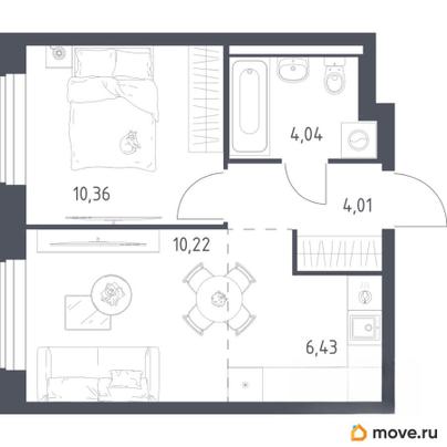 1-комн. квартира, 35.06 м&sup2;