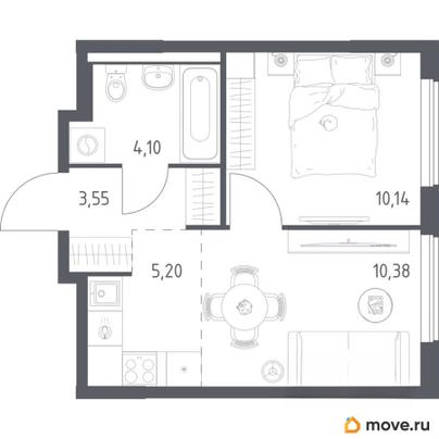 1-комн. квартира, 33.37 м&sup2;