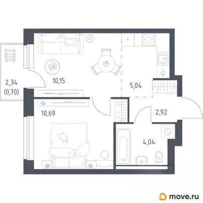 1-комн. квартира, 33.54 м&sup2;