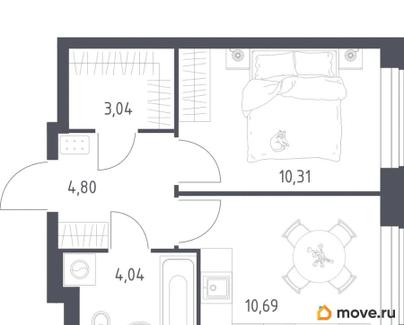 1-комн. квартира, 32.88 м&sup2;