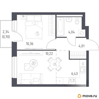 1-комн. квартира, 35.76 м&sup2;