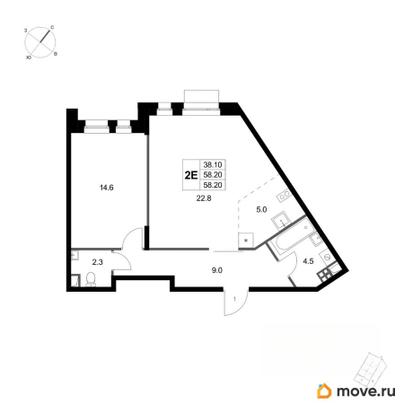 2-комн. квартира, 58.2 м&sup2;
