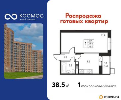 1-комн. квартира, 38.5 м&sup2;