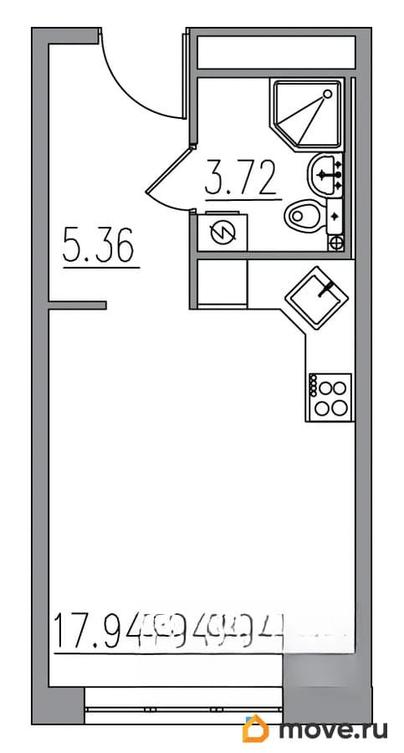 1-комн. апартаменты, 27.02 м&sup2;