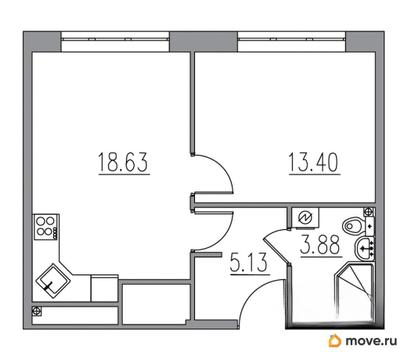 2-комн. апартаменты, 41.04 м&sup2;