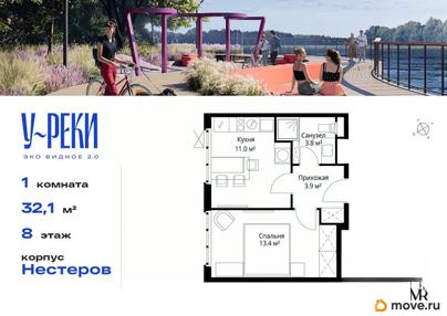 1-комн. квартира, 32.1 м&sup2;