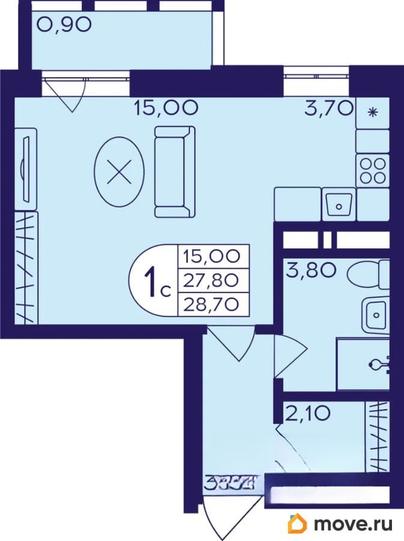 студия, 28.7 м&sup2;