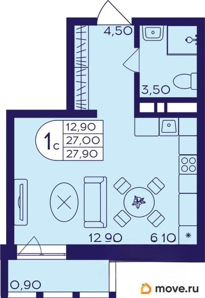 студия, 27.9 м&sup2;