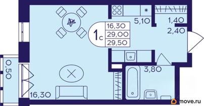 студия, 29.5 м&sup2;