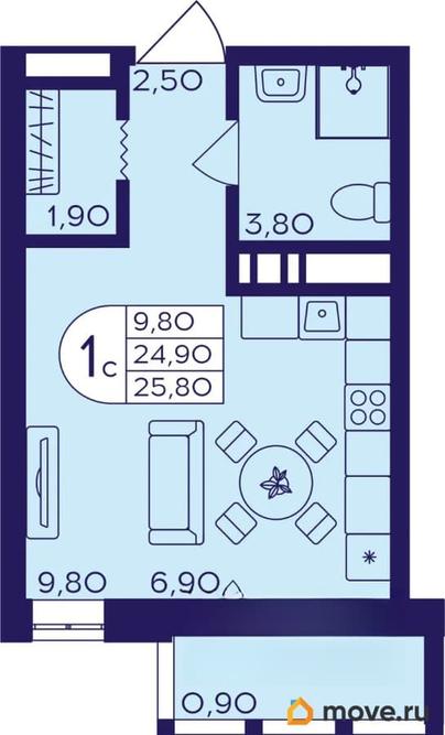 студия, 25.8 м&sup2;
