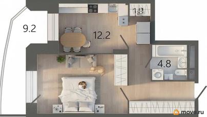 1-комн. квартира, 51.3 м&sup2;