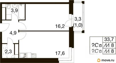 1-комн. квартира, 44.3 м&sup2;