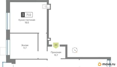 3-комн. квартира, 71 м&sup2;