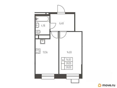 1-комн. квартира, 39.1 м&sup2;