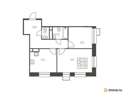 2-комн. квартира, 58 м&sup2;