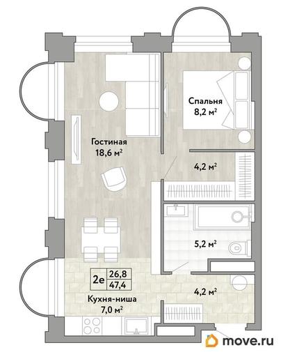 студия, 47.4 м&sup2;