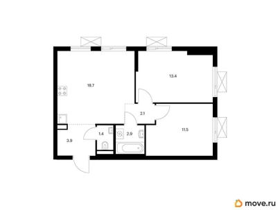 2-комн. квартира, 53.9 м&sup2;