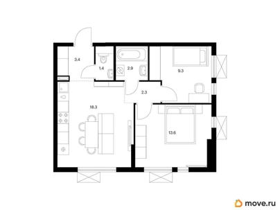 2-комн. квартира, 50.5 м&sup2;