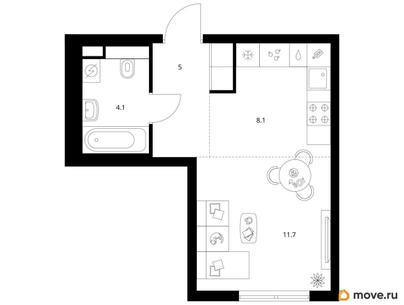 студия, 28.9 м&sup2;