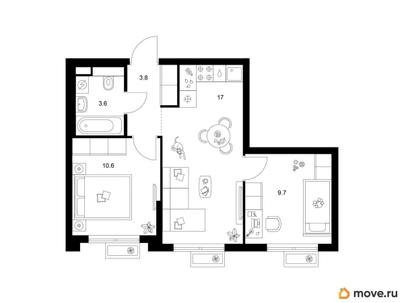 2-комн. квартира, 44.7 м&sup2;