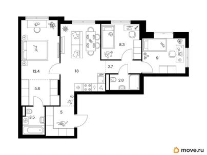 3-комн. квартира, 68.5 м&sup2;
