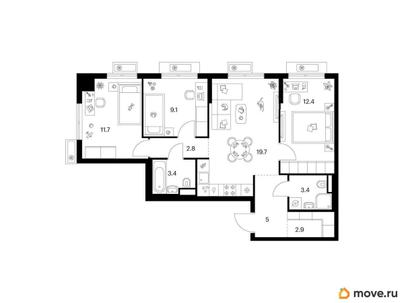 3-комн. квартира, 70.4 м&sup2;