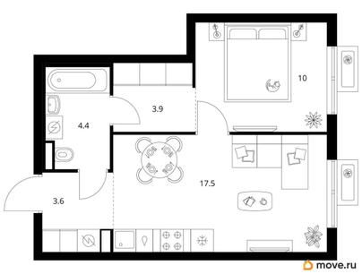 1-комн. квартира, 39.4 м&sup2;