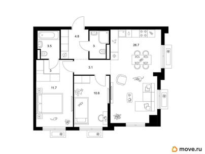 2-комн. квартира, 66.4 м&sup2;