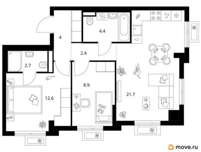2-комн. квартира, 56.7 м&sup2;