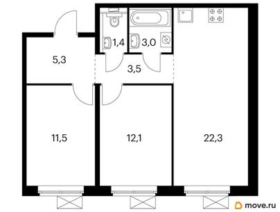 2-комн. квартира, 58.5 м&sup2;