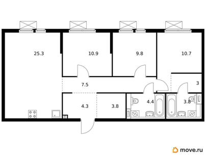 3-комн. квартира, 83.5 м&sup2;
