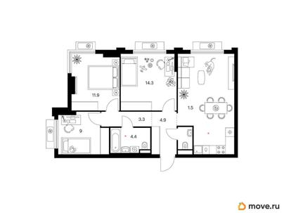 3-комн. квартира, 73.2 м&sup2;