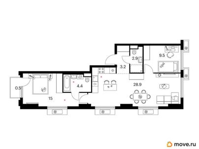 2-комн. квартира, 64.4 м&sup2;