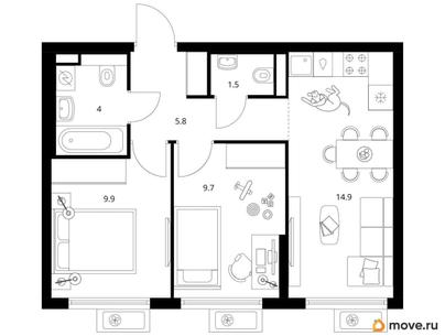 2-комн. квартира, 45.8 м&sup2;