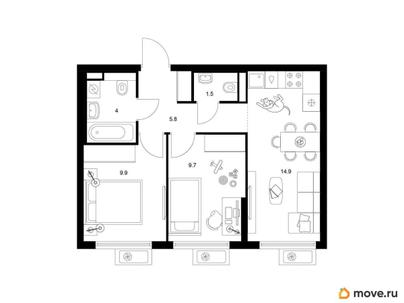 2-комн. квартира, 45.8 м&sup2;